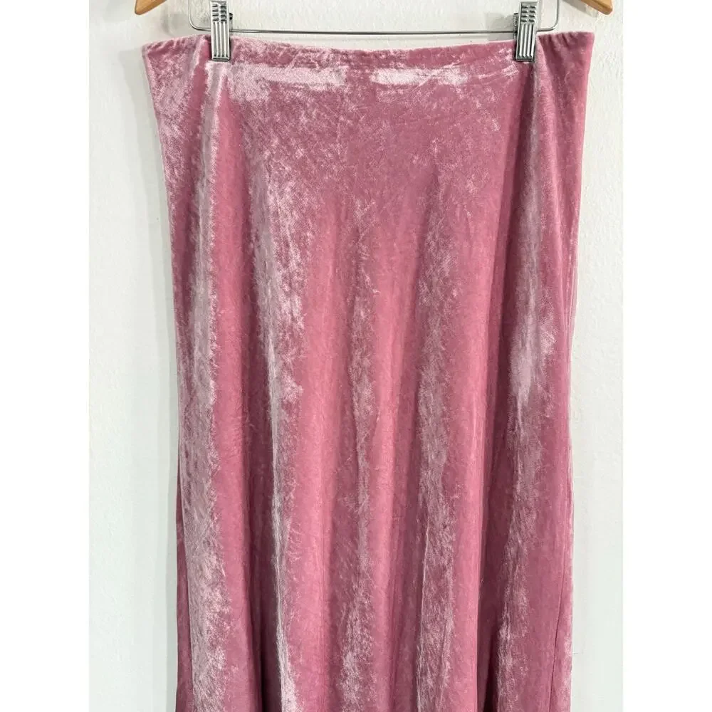 NWT J.Crew Pink Velvet Pull-On Slip Skirt A-Line Midi Skirt Sz L Holiday
